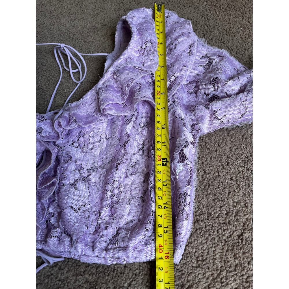 For Love & Lemons Lavender Floral Lace Ruffle Tie Front Crop Top Purple Medium - Picture 8 of 8